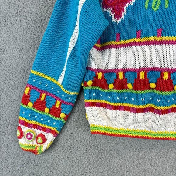 VTG 90s Caridgan Womens Small Artsy Twee Retro Funky Colorful Crop Knit Rainbow - Picture 10 of 12
